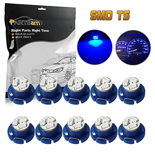Partsam T5 T47 Neo Wedge Instrument Dashboard LED Light Bulbs 12mm 12V 3-SMD AC Climate Heater Controls Instrument Panel Gauge Cluster Dashboard LED Light Bulbs Set – Blue Pack of 10