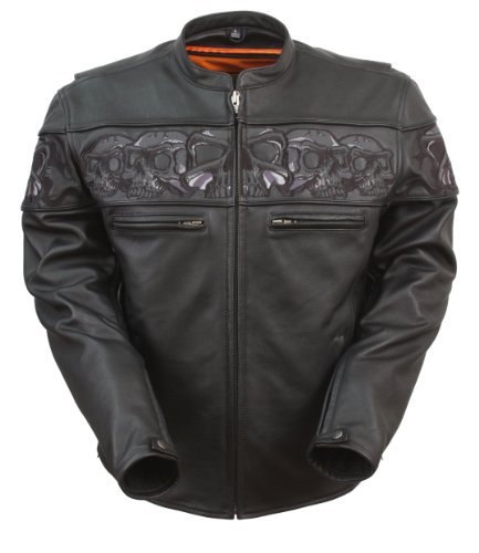 First Manufacturing Men's Sporty Scooter Jacket With Reflective Skulls (black, Large)
