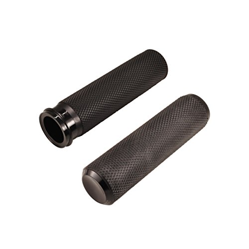 Arlen Ness Fusion Grips - Black Knurled Rubber with Billet End Caps- For use with 2008-2015 Harley FLH FLT Throttle-By-Wire - Bobber Chopper Cafe Racer