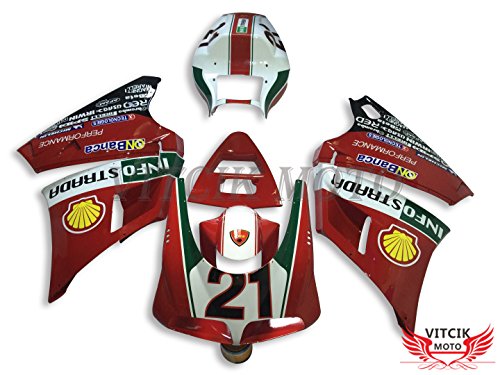 VITCIK Fairing Kits Fit for DUCATI 996 748 916 998 Biposto 1996 1997 1998 1999 2000 2001 2002 Plastic ABS Injection Mold Complete Motorcycle Body Aftermarket Bodywork Frame Red White A043