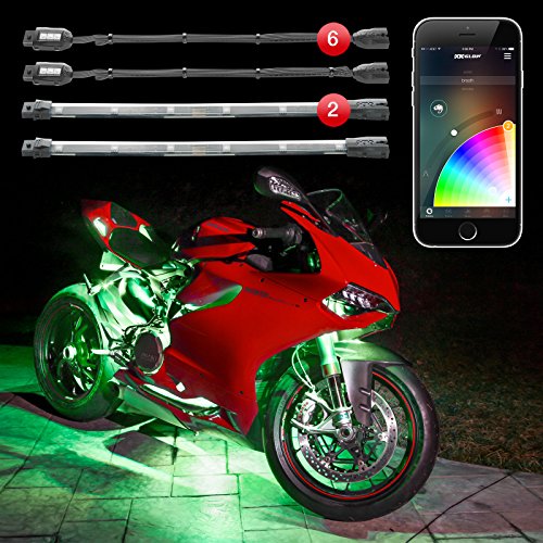 2nd Gen 6pc Pods 2pc Strips XKchrome App Control Motorcycle LED Light Kit Millions of Colors Patterns Music Sync Smart Brake Feature for Harley Honda Yamaha Suzuki Kawasaki Ducati Indian Victory