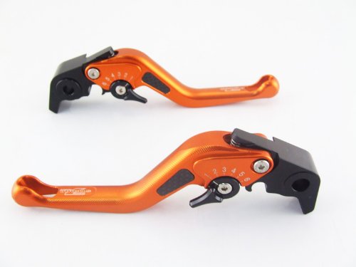 Strada 7 Racing Carbon Short Adjustable Levers Pair Orange For KTM 990 SMR  Supermoto R
